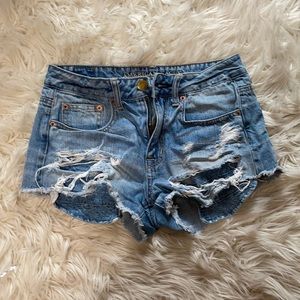 american eagle distressed high rise shorts